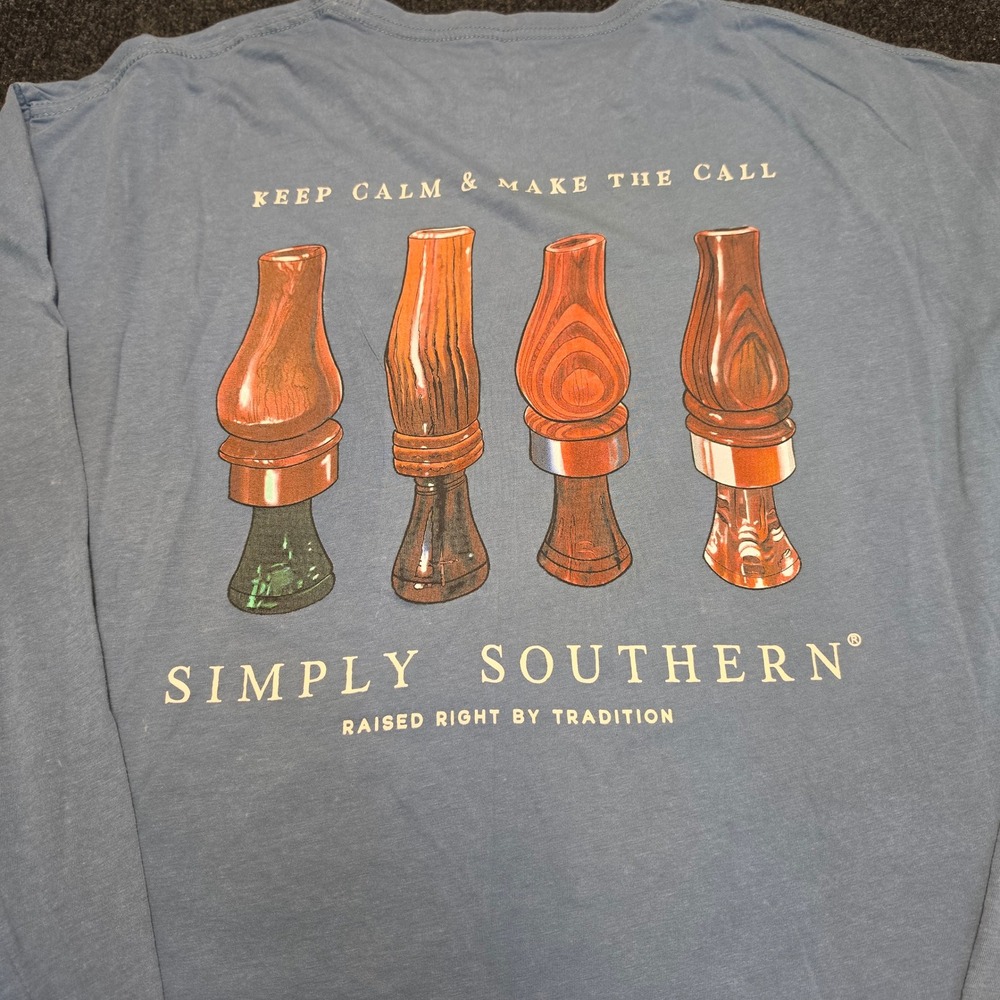 Simply Southern Mens Duck Call Graphic Long Sleeve T-Shirt Blue Large